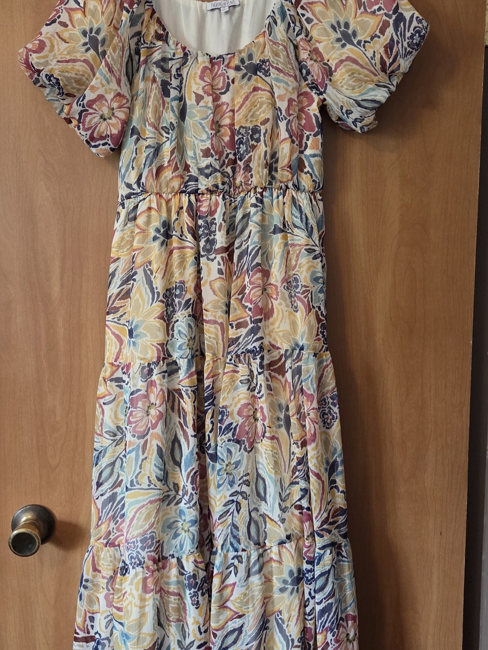 PATRONS OF PEACE Multicolor Floral Tiered Maxi Dress Size M Feminine Boho Summer